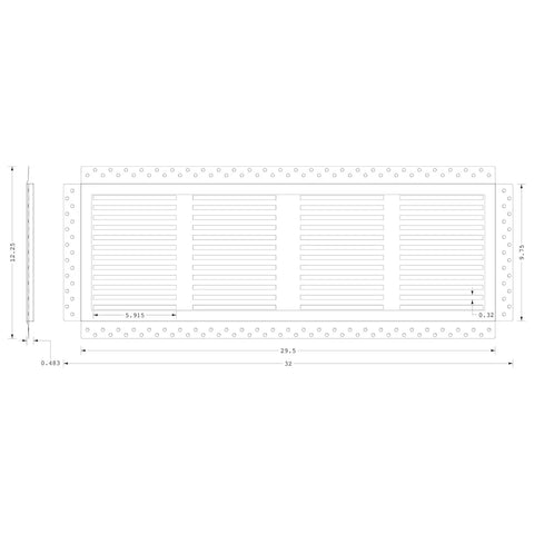Blueprint of Removable Mud In Flush Cold Air Return Vent Cover And Register, Premium Modern Wall Vent, 32 by 12.25 inches.