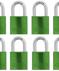 Green 72 40 Lockout Tagout Padlock With 1 Inch Shackle 12 Pack Keyed Alike 24 Keys OSHA Compliant Lightweight Aluminum Body From Top Angle