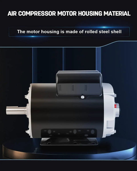 Beast 5 HP 230V Single Phase Air Compressor Motor, 3450 RPM, showing rolled steel housing material