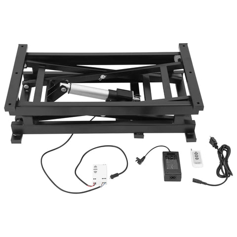 Heavy Duty 350lb Electric Scissor Lift Table With Adjustable Hydraulic Platform components including hydraulic cylinder and remote control.