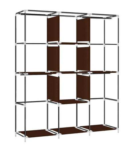Portable Closet Wardrobe With 50 Inch Steel Frame And Non Woven Fabric Cover Four Hanging Rods And Four Storage Shelves Easy Assembly Brown Space Saver Organizer For Clothes And Gear