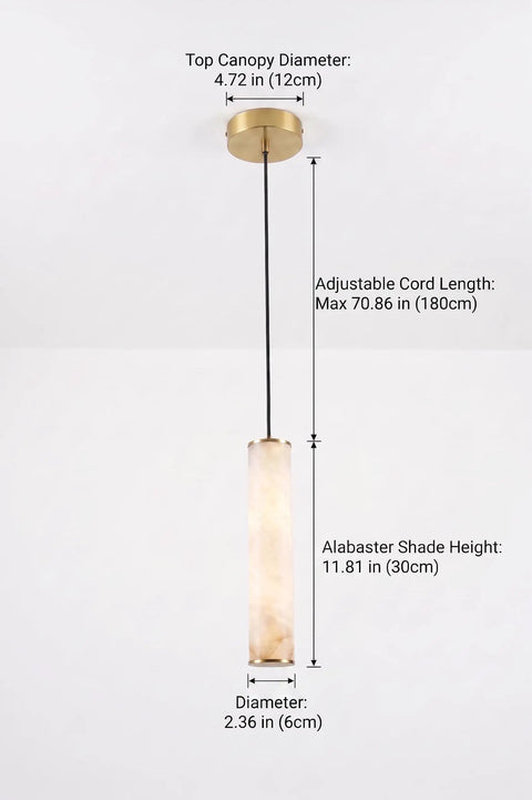 Omgomne Natural Spanish Alabaster Pendant Light 11.8 inch with brass canopy and adjustable cord length up to 70.86 inches.