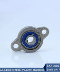 Stainless Steel Pillow Blocks SKFL003, 17mm shaft bearing housing with blue insert and two mounting holes