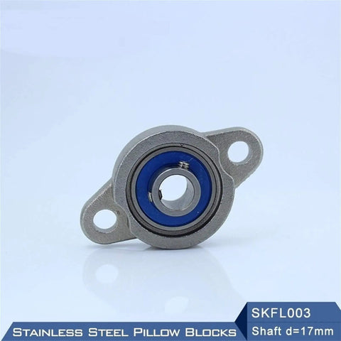 Stainless Steel Pillow Blocks SKFL003, 17mm shaft bearing housing with blue insert and two mounting holes