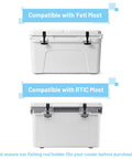 Wall Mounted Cooler Fishing Rod Holder For YETI And RTIC showing cooler compatibility, white and gray coolers side by side.