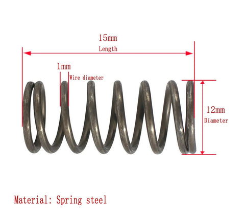 Black Spring Steel Compression Springs 10 Pcs Set Featuring 1mm Wire Diameter And 12mm Outer Diameter shown with measurements.