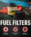 Diesel Fuel Filter FD4615 Replacement for Ford 6.7L Powerstroke Trucks F250 F350 F450 F550 2011 to 2016 displayed on workbench