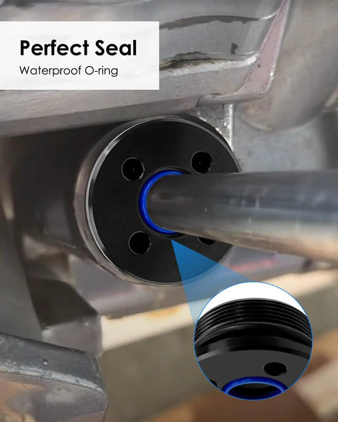 Suzuki Trim Cylinder End Cap Kit With Wrench And O Ring Seals 2 Piece Set For 4 Stroke Outboard Motors 115HP To 300HP Fits 140HP 150HP 175HP 200HP 250HP 300HP Models, black end cap with blue O-ring