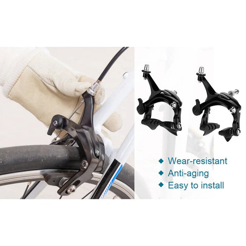 Deadly Smooth Road Bike V Brake Set Featuring Heavy Duty Mechanical Dual Pivot Calipers With Tough Aluminum Alloy Housing For Grip Tight Front And Rear Wheel Control In Sleek Black installed on a bike wheel.
