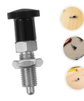 Heavy Duty Stainless Steel Reset Spring Indexing Plunger With Knockout Self Locking Grip positioned vertically for precision alignment.