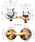 Solid Build 5 Way Brass Shower Diverter Valve With No Sweat Ceramic Cartridge, detailed view with dimensions and fittings.