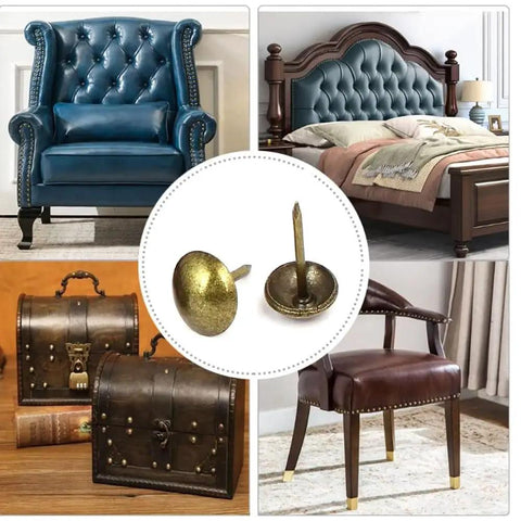 Hella Sturdy Gold Upholstery Tacks 100 Pack Set For Furniture Nailhead Decorative Trim on leather furniture and decor.