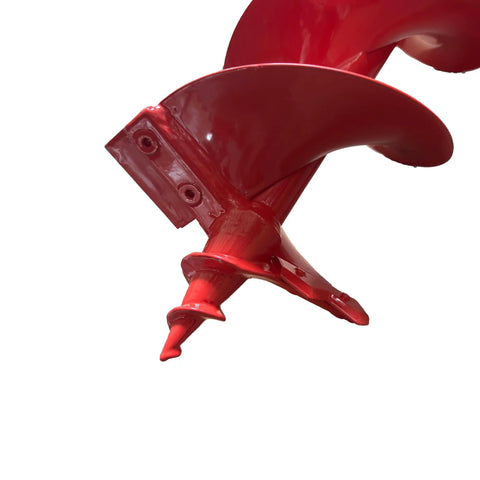 Close-up of 8 Inch Diameter 36 Inch Long Double Spiral Earth Auger Bit With Two Zigzag Replaceable Blades Pro Grade