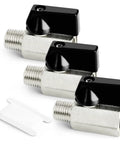 Compact Brass Ball Valve Shut Off Switch 1/4 Inch NPT 3 Pack Nickel Plated Corrosion Resistant Inline Valve With 90 Degree Handle