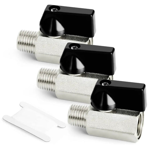 Compact Brass Ball Valve Shut Off Switch 1/4 Inch NPT 3 Pack Nickel Plated Corrosion Resistant Inline Valve With 90 Degree Handle