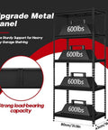 Hella Sturdy Five Tier Metal Shelving Unit Premium Heavy Duty Storage Rack For Garage Kitchen Pantry Adjustable Utility Shelf Black with 600lbs capacity.