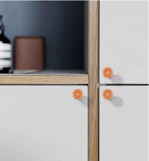 Close-up of 8 Pack Round Wooden Cabinet Knobs And Drawer Pulls, Modern Rustic Furniture Hardware With Smooth Burr Free Surfaces on cabinet