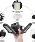 Ultra Bright Garage LED Ceiling Lights Pack Of 2, 6000 Lumen 6500K Daylight, E26 base with foldable three leaf panels