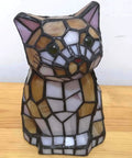 Cute Cat Tiffany Style Stained Glass Accent Table Lamp Cozy Night Light For Home Decor Yellow One Cat Design