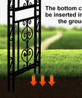 Sturdy Black Metal Garden Arbor Trellis For Climbing Plants And Flowers, Outdoor Wedding Arch For Ceremony showing ground insertion.