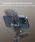 Bangin Universal Phone Holder Mount With Cold Shoe And Quick Release Clamp showing smartphone rotating to switch modes.