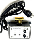 Top Shelf Electric Air Compressor Tank Drain Valve Designed To Kick Rust And Gunk Out Of Receivers With Timer Control features a brass valve and control panel.