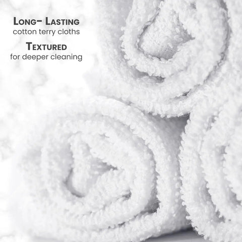 Close-up of rolled white Bar Mop Towels Value Pack Of 60, 14 By 17 Inches, Absorbent And Durable Multipurpose Cleaning Rags