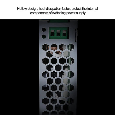 Rock Solid Rail Power Supply With Copper Transformer And Stable Voltage Adjustment For Efficient Reliable Use From AC 100 To 240V In Industrial Settings Such As Control Panels Automation And Test Benches; honeycomb vent panel close-up