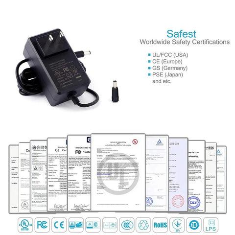 UL Listed 15V 2A Power Supply Charger With Wide 100V To 240V Input Output 15V 2A 30W Universal 5.5mm x 2.1mm Or 5.5mm x 2.5mm DC Plug Switching Transformer Adapter For Your Devices, with certification icons