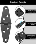 Six Pack Strap Hinges Set, 2 Inch Heavy Duty Shed Door Hinges with Screws, black tee gate hinge details and features