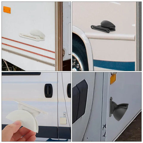 Sleek And Secure Rv Door Retainers For Ultimate Hold And Style Versatile Nylon Catch Easy Install shown in various colors and angles.