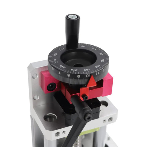 Top view of Heavy Duty Linear Stage Travel Kit for CNC Routers and 3D Printers with adjustment dial and manual slide stage.