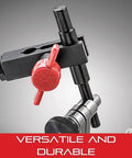 Indicator Holding Rod For Magnetic Base Indicator Holder 3 Eighths Inch Diameter, 3 Inch Length, tool showing red clamp, and precision fitting.