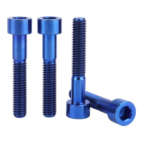 4 Pack Titanium M6x35mm Allen Hex Bolts Blue Color 6Al4V Grade 5 Ti Screws 1mm Pitch, 5.5g Each, Precision Machined