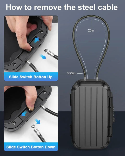 Instructions for removing the chain from Portable Safe Box With 4 Digit Resettable Combination Lock For Travel On The Go Anti Theft Small Safe