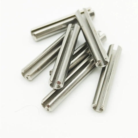 Spring Type Elastic Cylindrical Cotter Pin Set In 304 Stainless Steel Sizes From M1.5 To M10 shown in scattered arrangement