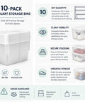 Clear Plastic Storage Bins 6 Quart With White Snap On Lids Stackable Set Of Ten stacked storage bins with snap lids for organization.