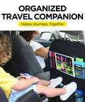 Back Seat Cover For Kids With 6 Pocket Organizer And Two Pack Kick Mats XL Backseat Protector With Tablet Holder in use