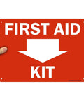 First Aid Kit Sign With Down Arrow 10 By 14 Inches Durable Plastic HDPE 55 Mil Weatherproof Indoor Outdoor Safety Sign Pre Punched Mounting Holes And Clear Arrow Lead For Easy Installation