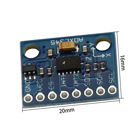 Two Pack ADXL345 Digital 3 Axis Accelerometer Tilt Module With I2C And SPI Ultra Low Power For Arduino Makers 3 5 Volt Compact 20 By 15 Millimeter Pin Headers Included Gravity Sensor, blue PCB 20x16mm