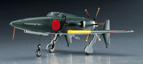 1:72 Kyushu J7W1 Shinden scale model kit with decals and transfers on display, historic WWII Japanese aircraft.