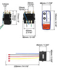 Heavy Duty 12V Wireless Winch Kit with 250A Solenoid Relay Contactor, remote, and wires dimensions.