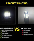 Comparison of Bright 12V White LED Bulbs Kit With 50 SMDs For 1156 1141 1003 and halogen bulb performance and brightness