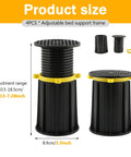 Heavy Duty Adjustable Bed Support Legs Four Pack No Fuss Height Stabilizers for Mattress Frame with adjustable height options.