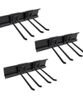 Heavy Duty Wall Mounted Garage Tool Organizer Rack With Adjustable Hooks And Tough Steel Frame, featuring three sturdy hooks.