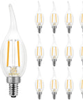 12 Pack Dimmable LED Candelabra Bulbs Flame Tip CA11 Shape, 60 Watt Equivalent, 2700K Soft White, E12 Base, CRI 90
