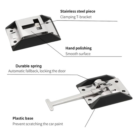Heavy Duty 304 Stainless Steel RV Door Latch Holder T Style Entry Door Catch with durable spring and plastic base