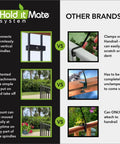 Comparison of Hold It Mate system vs other brands for heavy duty 34 inch deck shepherd hooks and rail attachment.