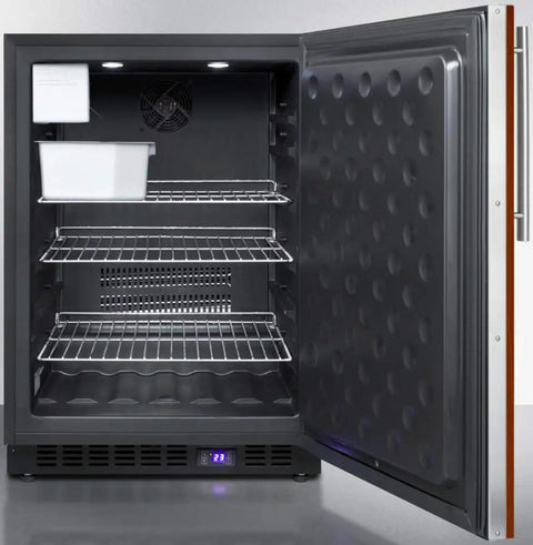 Inside view of the Top Shelf Under Counter Upright Freezer With Panel Ready Door For Seamless Cabinet Look Frost Free Cooling Digital Controls 24 Inch Wide.