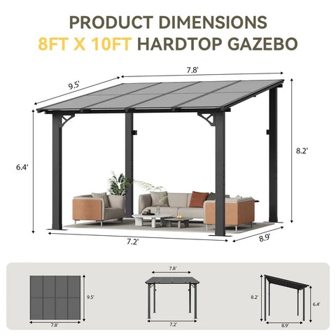 8x10 Foot Wall Mounted Gazebo Pergola For Patio Deck Backyard Heavy Duty Outdoor Shelter With Sloped Roof Black On Clearance